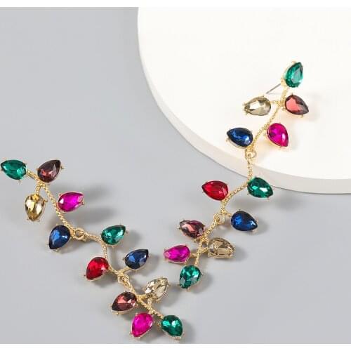 JIJIAWENHUA 2021 New Rhinestone Willow Leaf Shaped Womens Drop Earrings Creative Statement Fashion Jewelry Accessories