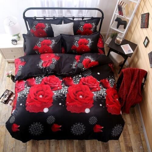 3D Floral Bedding Sheets Wedding Duvet Cover Sheet Pillow Cases Bed Set