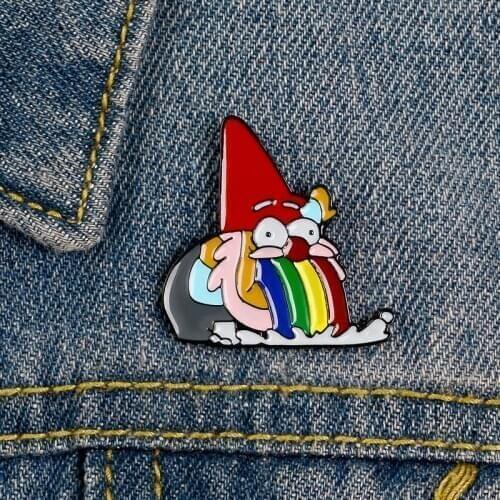 Rainbow Vomit Dwarf Enamel Pin Custom Funny Animan Brooches for Shirt Lapel Bag Badge Cartoon Jewelry Gift for Kids Friends