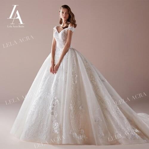 Glamorous Crystal Appliques Wedding Dress Sweetheart Off Shoulder Ball Gown Princess Train LelaAcra NZ55 Bride Vestido De Noiva