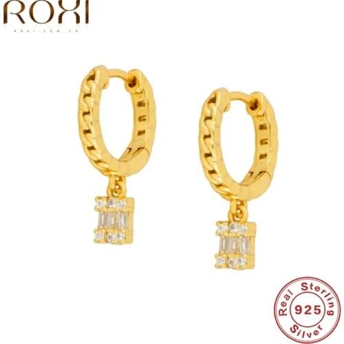 ROXI Square Crystals Hoop Earrings for Women Girls Elegant Huggie Earrings Cartilage 925 Sterling Silver Jewelry Pendientes Ins
