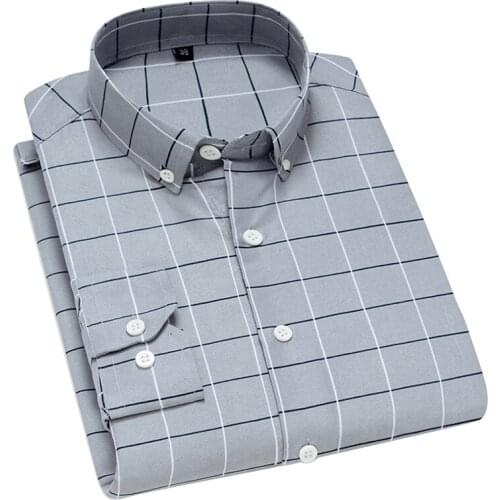 Aoliwen brand men spring fashion classic casual slim plaid long sleeve shirts for men 2021 Soft anti wrinkle soft lapel shirt