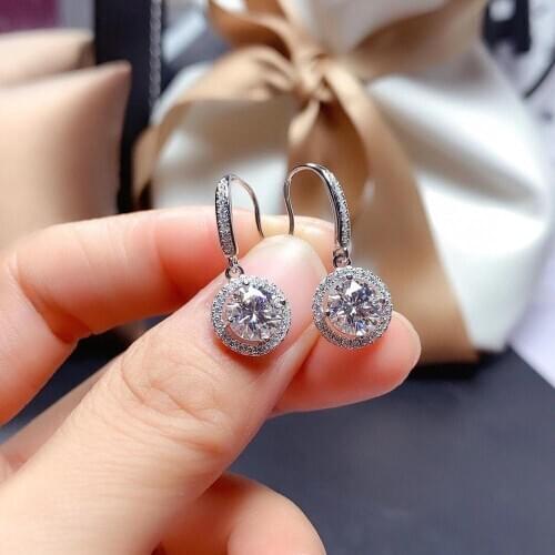 925 sterling silver earrings Classic style Diamond jewelry Mosan diamond 2CT Circular 6.5mmx2 earrings Wedding Party gift ea