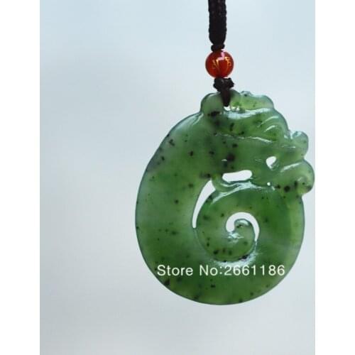 Certificate) Natural Green Stone Pendant Carved Hollow-out Chinese Dragon Pendant Necklace Gift For Mens Stone Jewelry