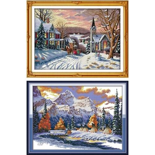 Snow scenery DIY Chinese needlework craft 11CT 14CT printed pattern Cross Stitch kit DMC fabric counted on canvas Embroidery set