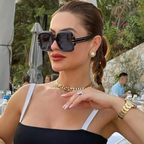 New Oversized Square Sunglasses Women Fashion Vintage Designer Sun Glasses Black Blue Shades UV400 Men Luxury Male Female Oculus