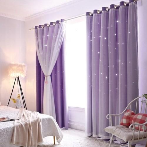 Modern Pink Curtain for Bedroom Living Room Korean Style Double-layer Sets Blackout Lace Hollow Stars Curtain for Princess Room