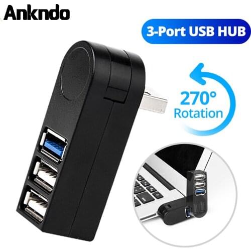 ANKNDO 3 In 1 USB2.0/3.0 Ports Hub 270 Degree Rotatable Mini Portable USB Splitter High Speed Data Transfer Adapter Usb Expander