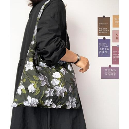 Vintage Jacquard Shoulder Bag for Women Oil Painting Floral Pattern Ladies Shopping Bags Female Small Tote Purse Flower Handbags