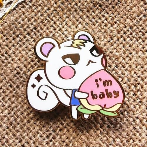 Funny Villagers NPC Marshal I'm Baby Hard Enamel Pins Cute Cartoon Animal Crossing Squirrel Lapel Pin Jacket Jeans Badge Brooch