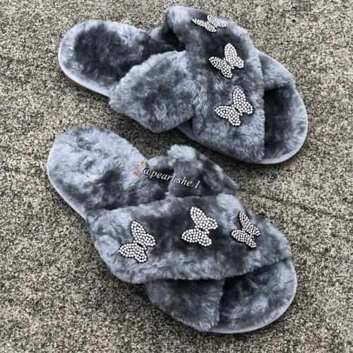 2021 New Female Designer Furry slippers Outside shoes designer slippers famous brands Comfortable Faux Fox fur Winter slippers