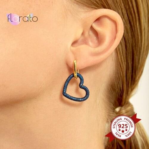 1PC 925 Sterling Silver Ear Buckle Heart Earrings for Women Shiny Crystal Sweet Love Heart Drop Earrings Wedding Party Jewelry