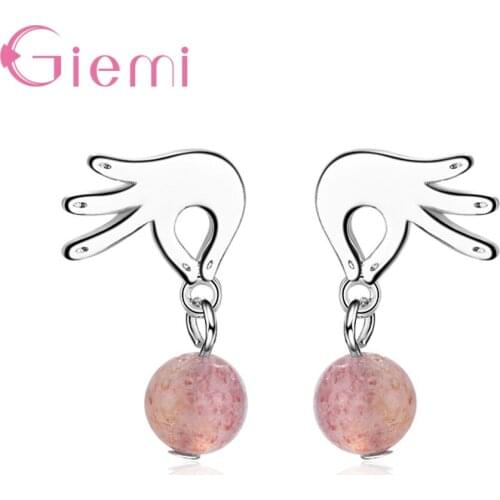 Funny Popular 925 Sterling Silver Earrings Drop "Ok"Gesture For Women Ladies Two Colors Cheapest Price Bead Jewelry Gift
