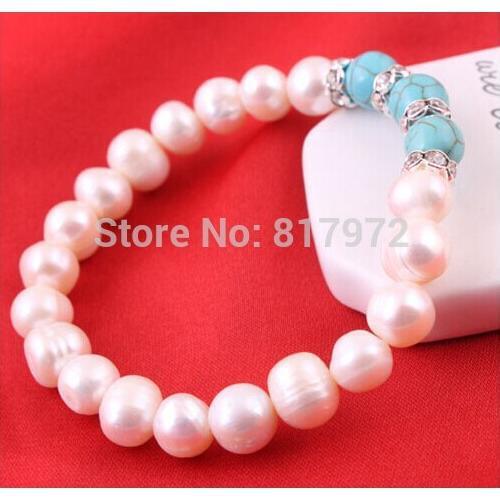 WTHIE NATURAL FRESHWATER Pearl SHINING RHINESTONE MIXED Handmade Elasticity Bracelet For Women Jewelry
