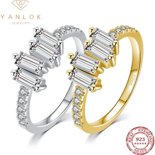 YANLOK Genuine 925 Sterling Silver Dazzling Clear CZ Luxury Finger Rings For Women Wedding Engagement Statement Jewelry Anel