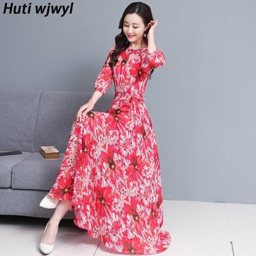 3XL Plus Size Vintage Print Runway Maxi Dresses 2021 Elegant Chiffon Boho Beach Dress Spring Summer Women Bodycon Party Vestidos