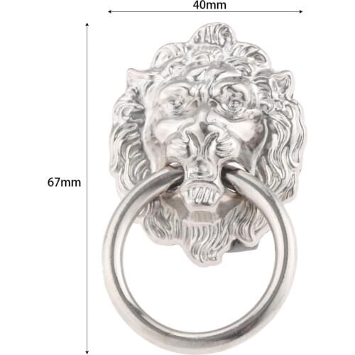 1Pc 40*67mm Furniture Handles Vintage Lion Head Cabinet Knobs and Handles Door Cabinet Drawer Pull Handle Knob Ring Silver