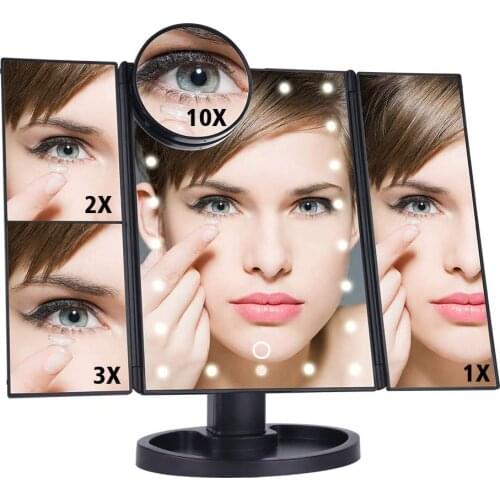 22 LED Light Makeup Mirror 2/3/10X Magnifying Cosmetic 3 Folding Vanity Mirror 180 Rotatiation Touch Dimmer Table Mirrors