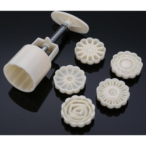 3D Rose Flower Mooncake Mold Mid-Autumn Festival Hand Pressure Mould DIY Tool Cookie Cutter Cake Bakeware1 Barrel +6 Stamps Set