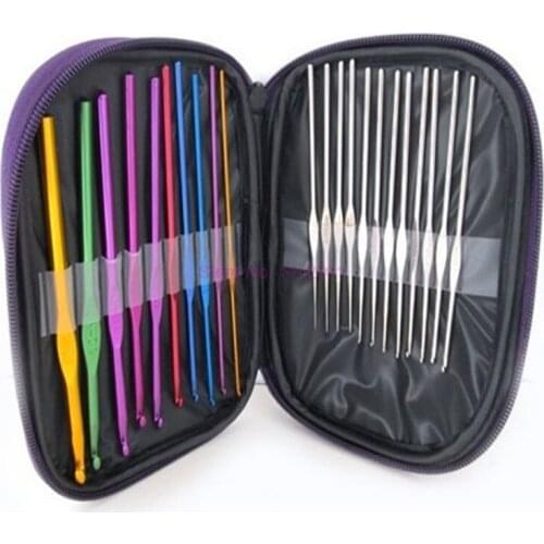 50set 22/set Multi Coloured Aluminium Crochet Hooks Weave Craft with Bag Handle Knit Set Weave Sweater Craft Yarn