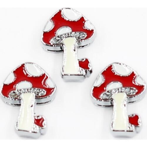 50PCS 8mm Alloy Red Mushroom Slide Charms Slide Beads DIY 8mm Bracelets Wristbands,Belt Straps Pet Name Collar Wholesale