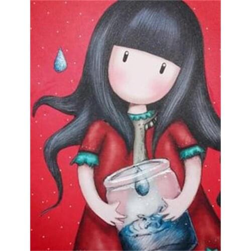 5D DIY Full Round Drill Diamond Painting Doll Cartoon Girl Mosaic Beadwork Mosaic Kit Rhinestone Drawing Art Craft