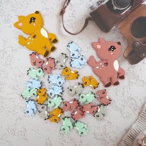 Chenkai 10PCS Silicone DeerTeether Beads Animal Teething Beads BPA Free For Baby Nursing Teething Accessories