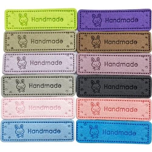 Natural Style Hand Made Label with Rabbit Hand Made Brown Leather Labels for Clothing Cartoon Animal Leather Tags Sewing Tag