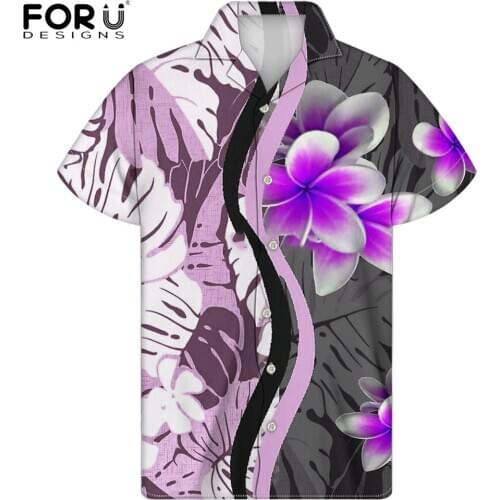 FORUDESIGNS Male Hawaiian Plumeria Flowers Prints Summer Short Sleeves Shirts Boys Fast Drying Tun-down Collar Blouse Mujer