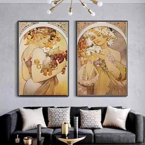 Canvas Printing Art Nouveau Painting Mucha Painting Elegant Goddess Poster and Print Wall Art Home Decoration Hotel Corridor