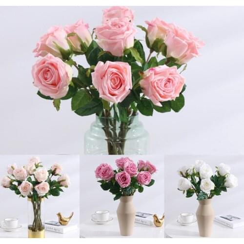 Artificial Flower Eco-friendly Anti-fade Plastic Simulation Rose Flower Fake Flower Wedding Flowers for Bride Decor for Home