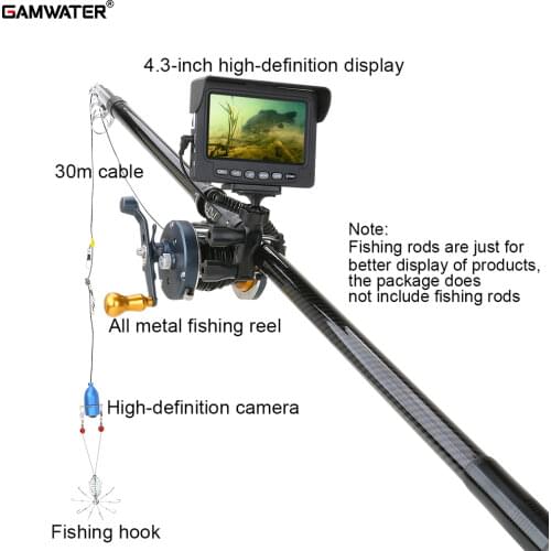 30M 1200TVL Fish Finder Underwater Fishing Camera 4.3 inch IPS Monitor 10PCS LED Night Vision 195 Degrees Metal Sea wheel Camera