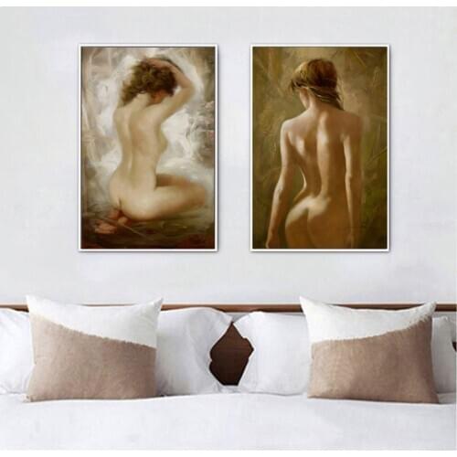Modern Nude Young Women Oil Painting on Canvas Posters and Prints Wall Art Portrait Pictures for Living Room Home Decoration