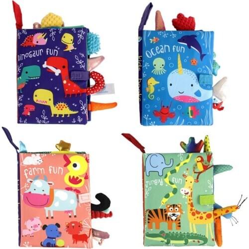 Baby Early Education Cloth Book Parent Child Interaction Sound Paper Cartoon Tail Tear Proof Washable Dinosaur Marine Animal Toy