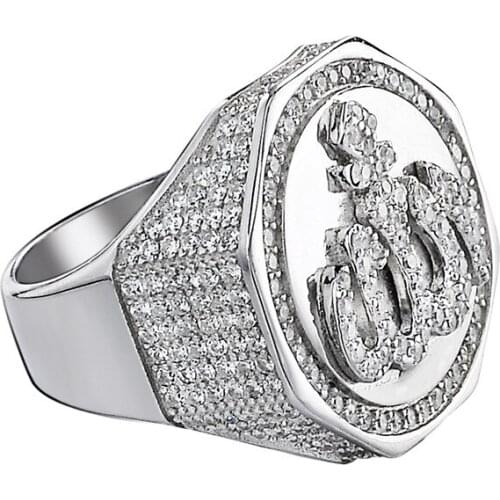 OTIY S925 Allah 14K Gold Plated Hip Hop Diamond Rings Jewelry Iced Out CZ Ring mens ring free shipping