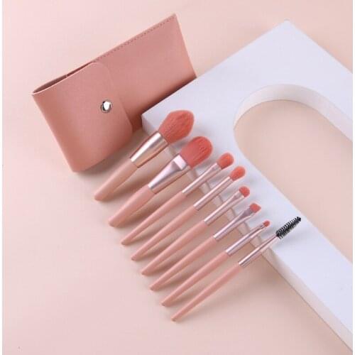 Soft comfortable beauty tool wooden handle popular makeup brush cover travel portable Morandi mini 8 makeup brush set