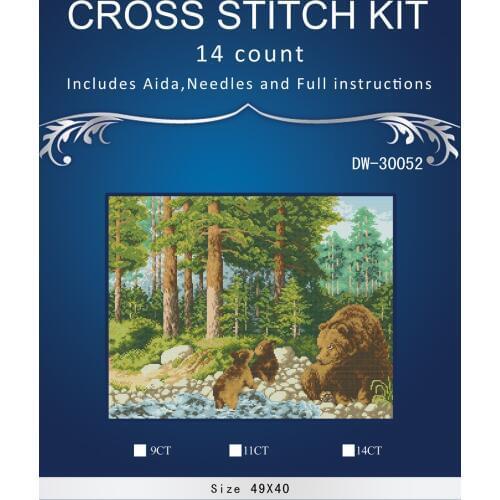 Bear family in forest Counted Cross Stitch Kits 14CT Embroidery Set Kids Room Decoration Gift Free Shipping