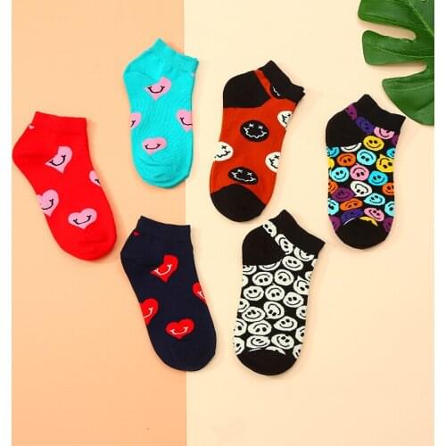 Happy Women Socks Expression Smiley Heart Japanese Style Harajuku Street Spring Autumn Summer Thin Socks Unisex Male Female