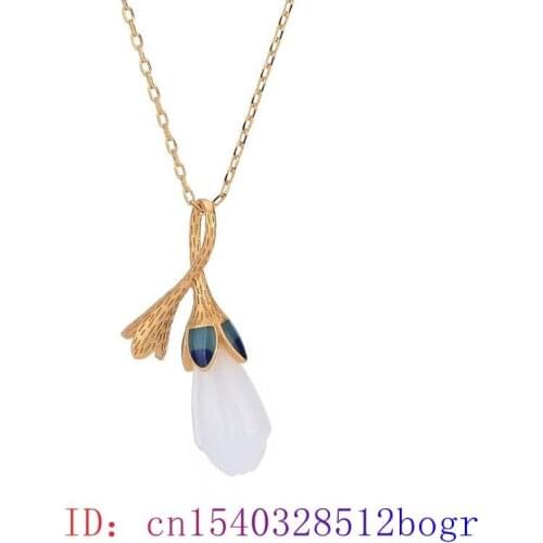 White Jade Flower Pendant Chalcedony Gifts Natural Fashion Zircon Charm Chinese Gemstone 925 Silver Women Necklace Jewelry