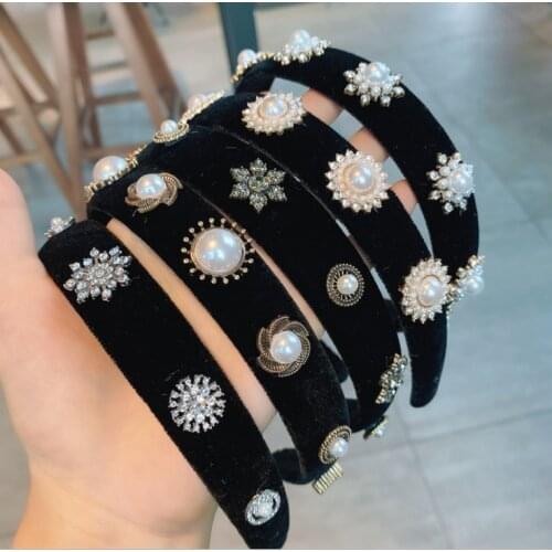Velvet hairbands small incense wind retro rhinestone headbands black super fairy hair accessories