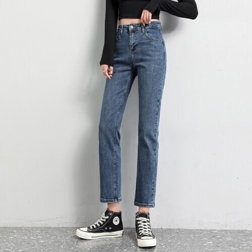 Plus Size Boyfriend Style Womens Jeans Autumn Winter Korean Simple BF High Waist Jeans Loose Pockets Straight Jeans Femme
