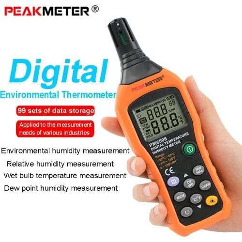 PEAKMETER Handheld Temperature Hygrometer Industrial Digital Humidity Thermometer Dew Point Ambient Wet Bulb Measuring