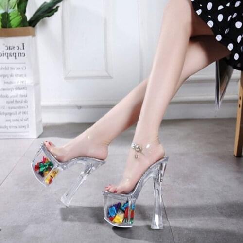 18/20CM Transparent Heels Platform Shoes for Women Sandals High Heels Big Size 43 Summer Shoe Woman Sandal Clear Heels