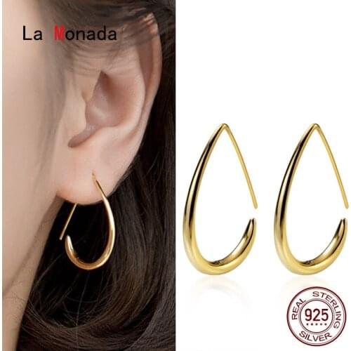 La Monada Hoop Earrings For Women Silver 925 Fine Women Earrings Jewelry Geometry Hoop Earrings 925 Sterling Silver Women Hook