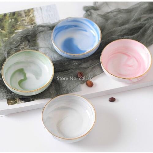 Chic Luxury Ceramic Bowl Gray Blue Pink Green Bowls Baby Adult Dish Soy Fruit Food Feeding Bowl Anniversary Gift Tableware