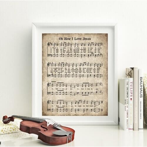 Antique Hymn Prints Oh How I Love Jesus Vintage Poster Christian Wall Art Canvas Painting Vintage Sheet Music Farmhouse Decor