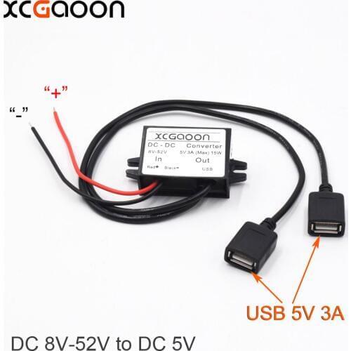 XCGaoon Dual 2 USB DC-DC Car Converter Module Cable input DC 12V 24V 48V To USB Ouput 5V 3A 15W Power Adapter