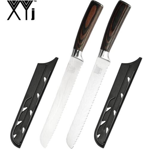 XYj Bread Knife 8-Inch Serrated Laser Pattern Classic Bread Slicing Knife for Homemade Bread Cutting Cake Bagel Knife Scabbard