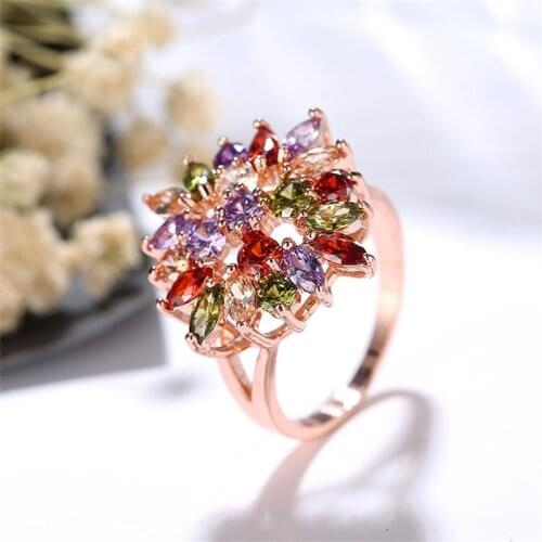 YJGS Classic Geometry Crystal Rings For Women Colorful AAA Zircon Flower Shape Ring Temperament Hot Sale Rings Jewelry Gifts