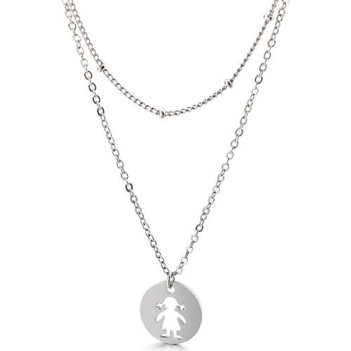 Stainless steel jewelry Korean style fashion simple double pendant necklace
